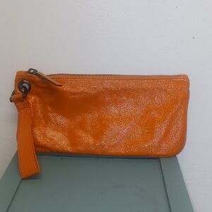 HOBO Orange Leather Wristlet Clutch